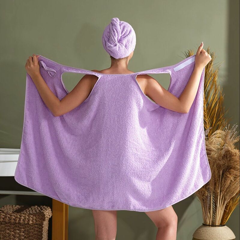 Conjunto de roupão de banho suspenso e toalha gorro conjunto sauna vestido de praia roupão de banho de secagem fácil algodão absorve design de água