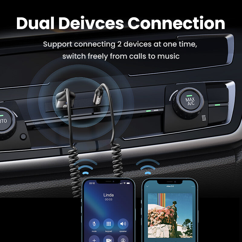 UGREEN Adapter Bluetooth 5.3 Aux Bezprzewodowy samochodowy odbiornik Bluetooth USB na gniazdo 3,5 mm Audio Mic Adapter zestawu głośnomówiącego do głośnika samochodowego