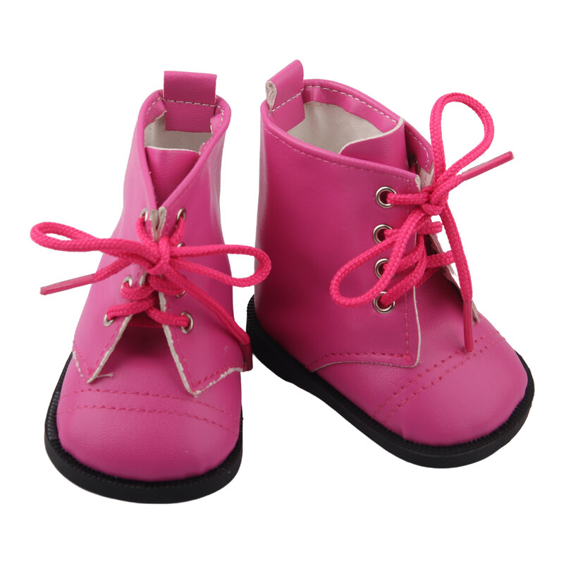 7ซม.หนัง Lace-Up รองเท้าขี่ม้าแฟชั่นรองเท้าตุ๊กตาอเมริกัน18นิ้วและ43ซม.New Born Girl ตุ๊กตารุ่นของเล่น