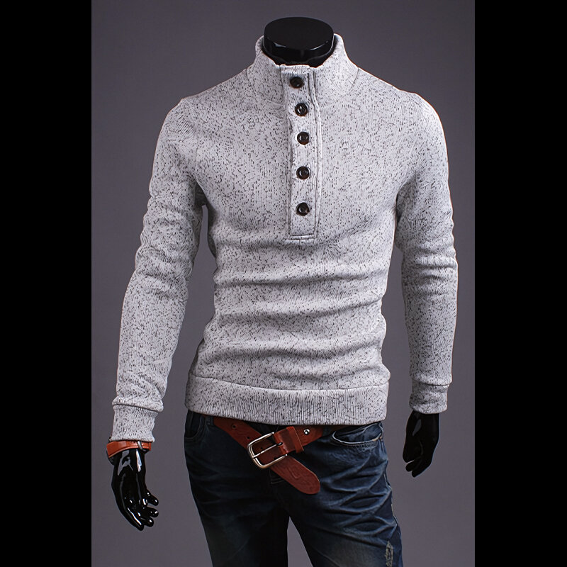 남성용 가을 겨울 스웨터 패션 버튼 터틀넥 스웨터 편안한 슬림 피트 남성용 따뜻한 마이크로 탄성 풀오버