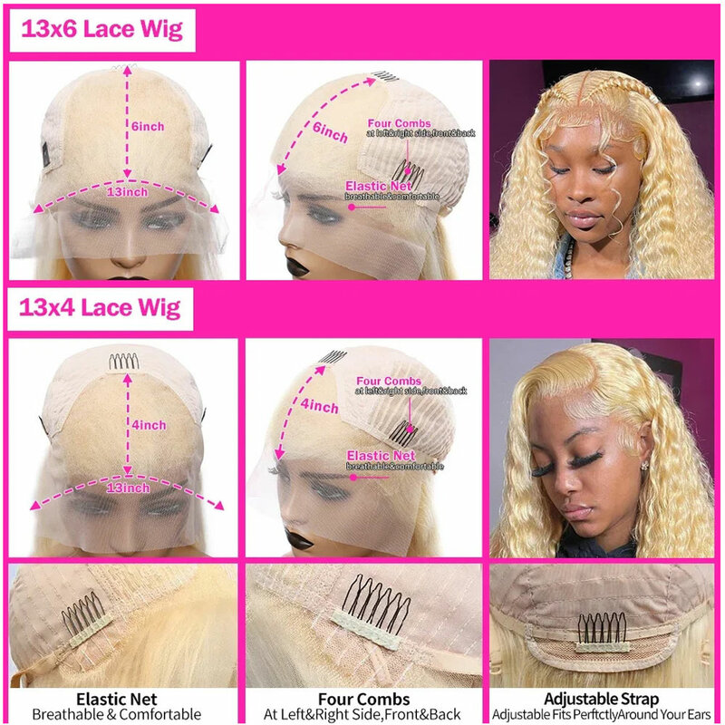 Perruque Lace Front Wig brésilienne naturelle, cheveux lisses, blond transparent, 13x6, HD, 613