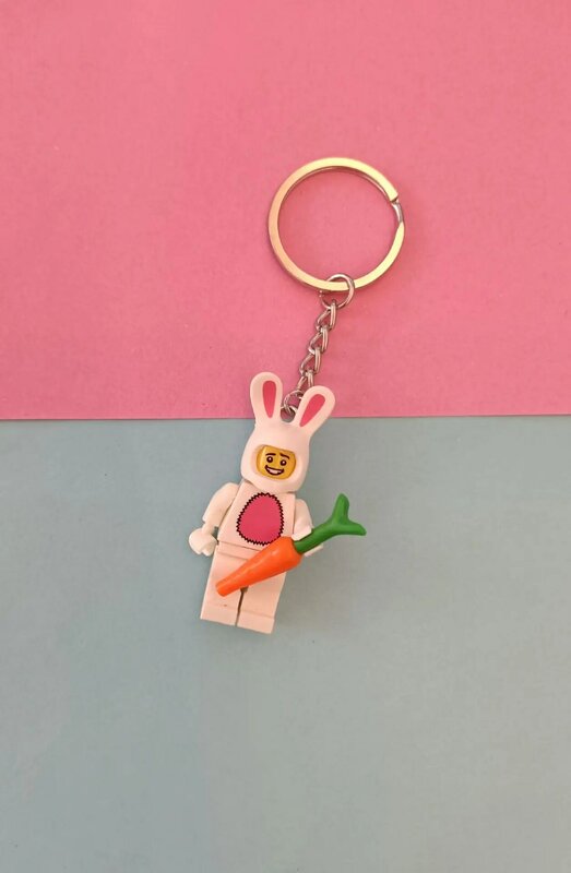 Kreatif lucu blok gantungan kunci cincin liontin rantai kecil peri merah muda kelinci Unicorm hadiah asing