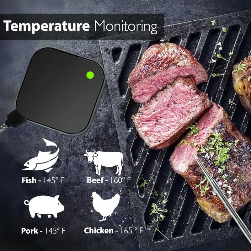 Bluetooth Premium Slimme Waterdichte Keuken Voedsel Vlees Echt Draadloze Thermometer Met Hoge Temperatuur Sonde Voor Grill Barbecue