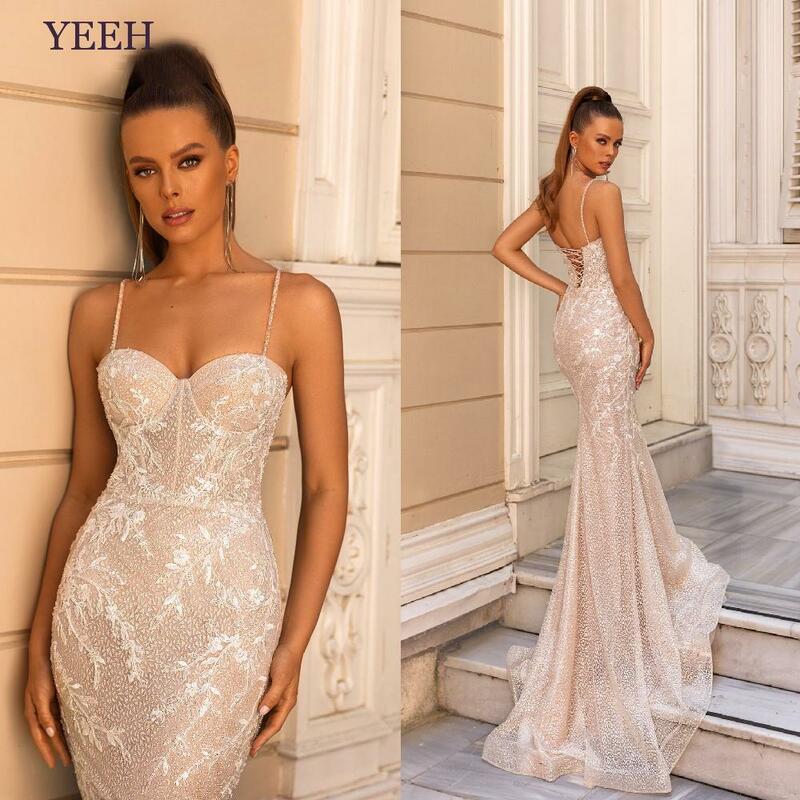 YEEH Sparkle Spaghetti Strap Mermaid Wedding Dress Luxury Lace Appliques Bridal Gowns Twinkly Sweetheart Vestido De Novia