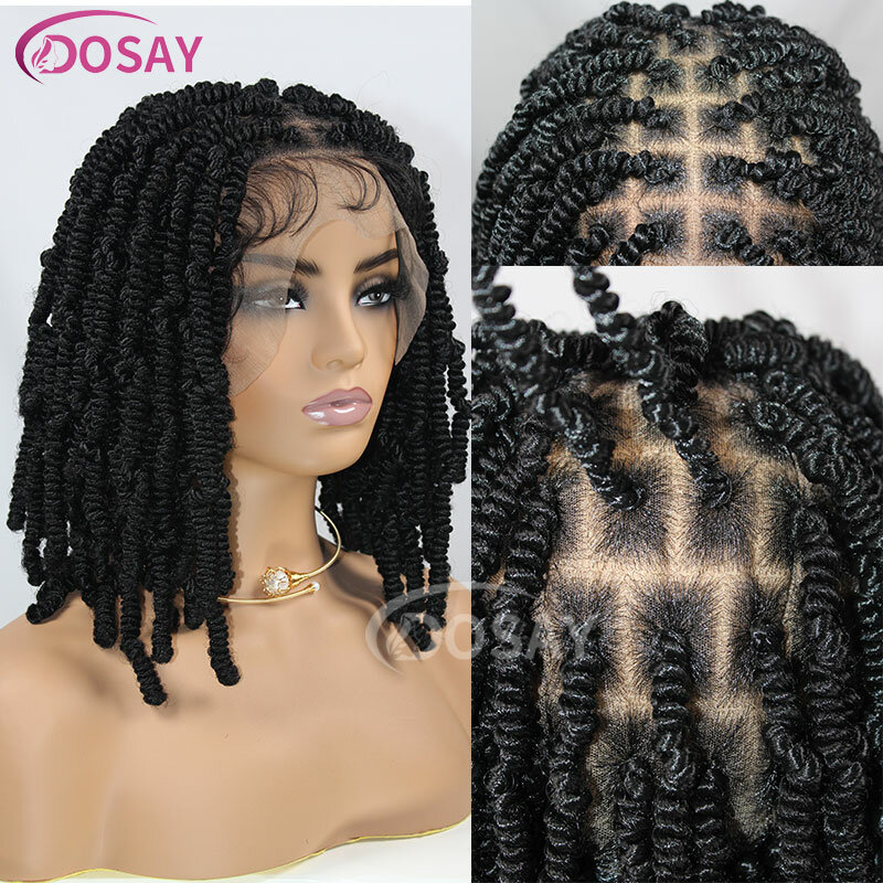 Spiral Curls Braided Wigs Spring Twist Hair 12 Inches Full Lace Curly Braided Wigs Afro Spring Crochet Dreadlocks Synthetic Wigs
