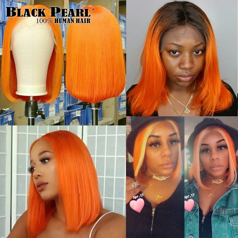 Ginger Orange Bob Wig Human Hair HD Lace Front Bob Wigs for Women Pre Plucked Straight Human Hair Short Bob Wigs 150% Density
