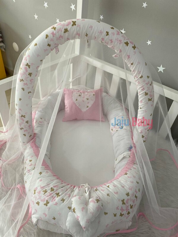 Handgemachte rosa Schmetterling gemustert Moskito netz und Spielzeug Kleiderbügel Luxus Design Babynest