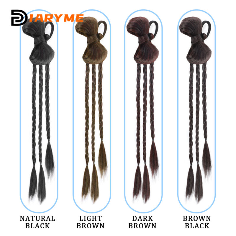 Synthetic Boxer Ponytail Extensions Boxing Braids Wrap Around Chignon Tail With Rubber Band Hair Ring Heat Resistant Fake Hair
