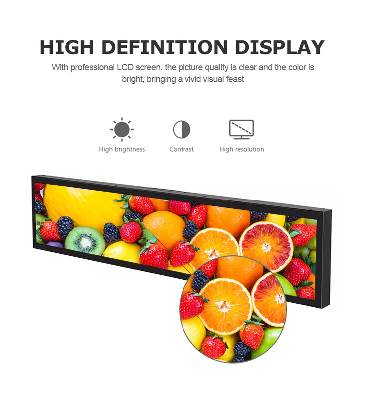 hot sell 22 inch stretched bar lcd panel sign android display banner/bar 300 nits display/bar screen for shop mall