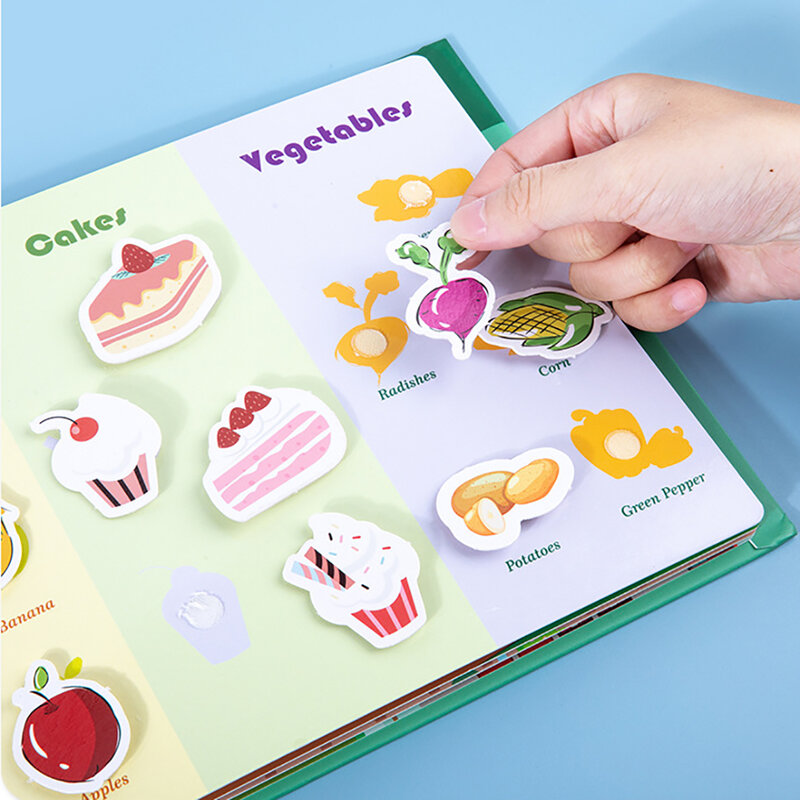 Wczesna edukacja dla dzieci cicha książka edukacyjna naklejka sensoryczna zabawki numer dinozaura zwierzę warzywo DIY Montessori poradnik
