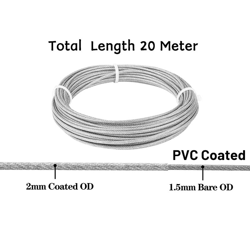 SGYM-Jardim Fio Tensor Tensor Kit com Cabo, 304 Aço Inoxidável Cable Railing Kit, Imagem Pendurado, 20m