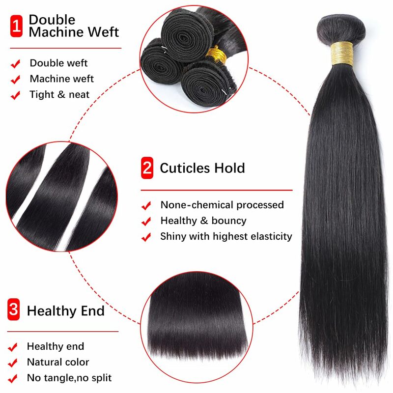 Straight Human Hair Bundles 10 12 14 Inches 3 Bundles Human Hair 100% Raw Unprocessed Brazilian Virgin Remy Hair Bundles #1B