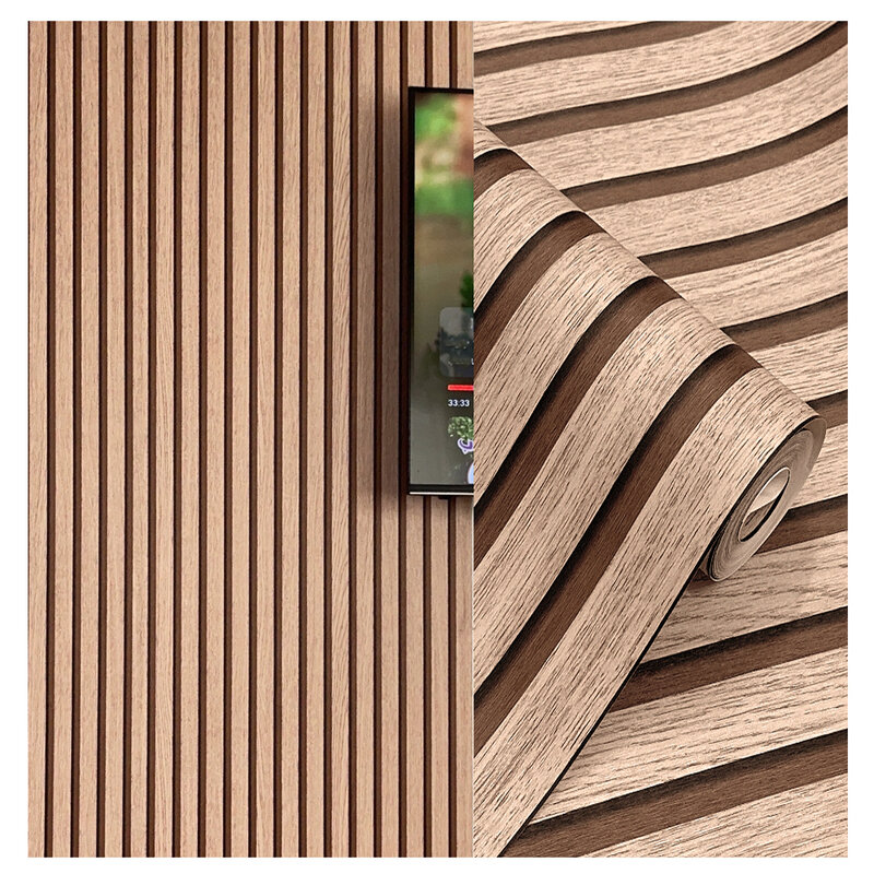 OVOIN-オーク材の3D効果のあるレトロな壁紙,PVC,テレビの壁やリビングルームの装飾用,接着剤なし,パネルなし