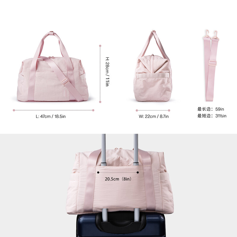 Bagsmart-女性用の頑丈なバッグ,ホイール付きの旅行用トレーニングバッグ