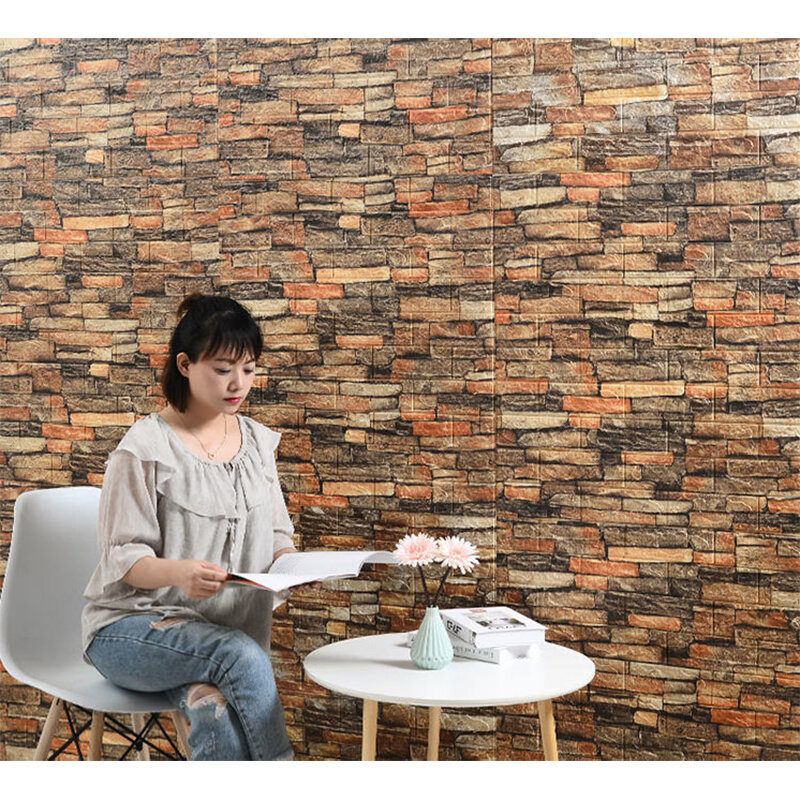 Papel tapiz autoadhesivo impermeable de imitación de ladrillo para sala de estar, pegatinas de pared 3D, 35cm x 30cm, 12 piezas