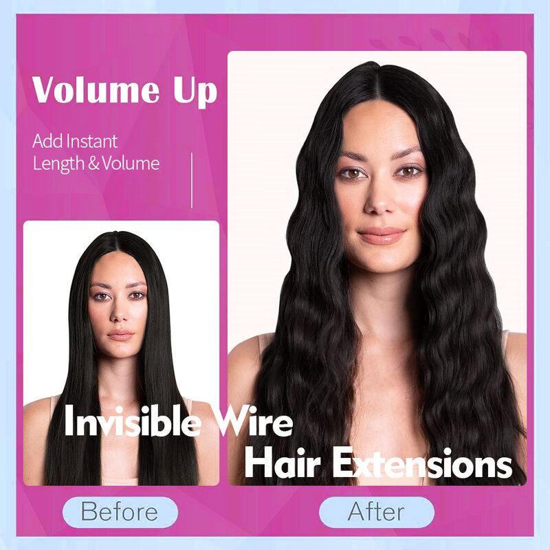 Extensions de Cheveux Humains Lisses pour Femme, Ligne de Poisson, Halo, réinitialisation, Remy, Fil Invisible, Une Pièce, 80g