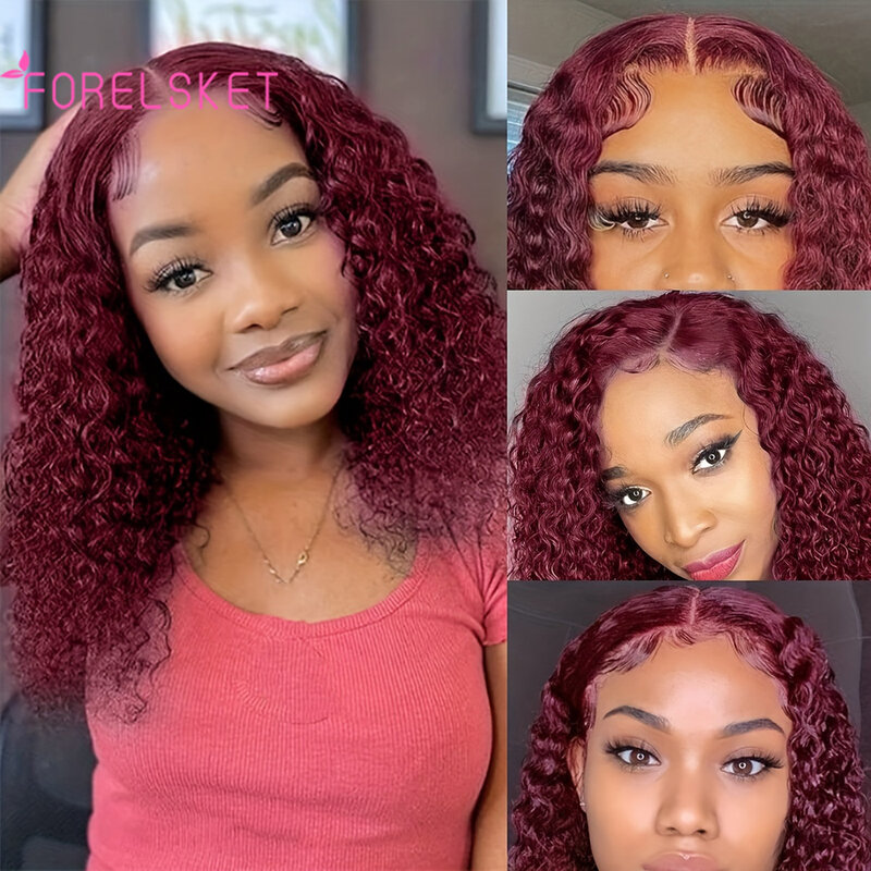 150% Density 99J Burgundy Lace Front Wigs Human Hair Bob Wig 99J Bob Wig For Woman 13x4 Lace Frontal Wigs Short Curly Wig