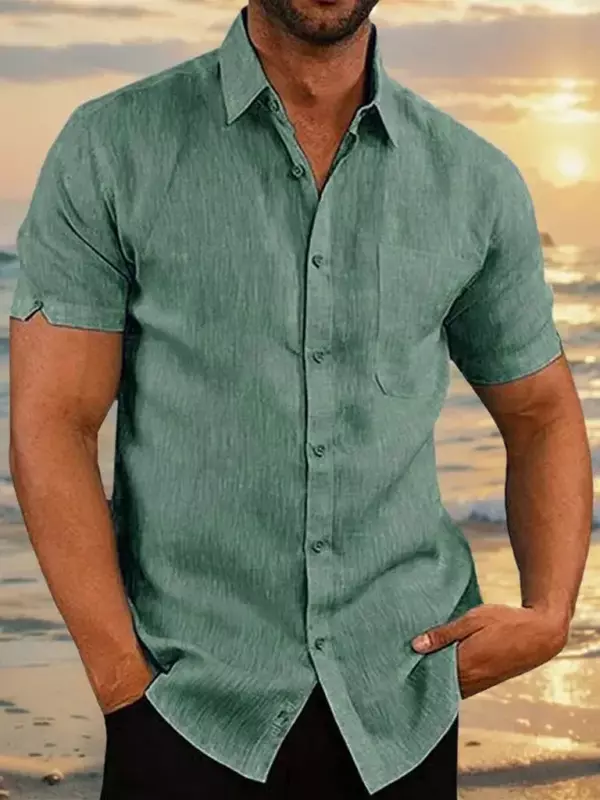 Camisas de negócios vintage single-breasted masculina, tops casuais, roupas de praia, moda monocromática, verão, nova, 2022