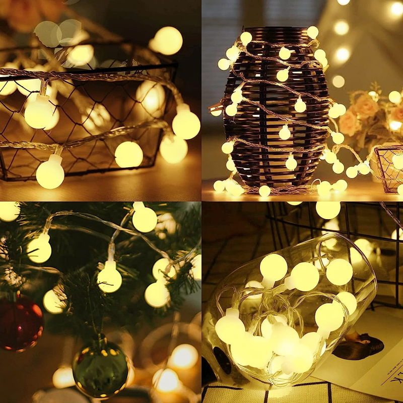 야외 LED 볼 요정 스트링 조명, 화환, 결혼식, 홀리데이 룸, 크리스마스 장식, 10m USB/배터리 전원 램프