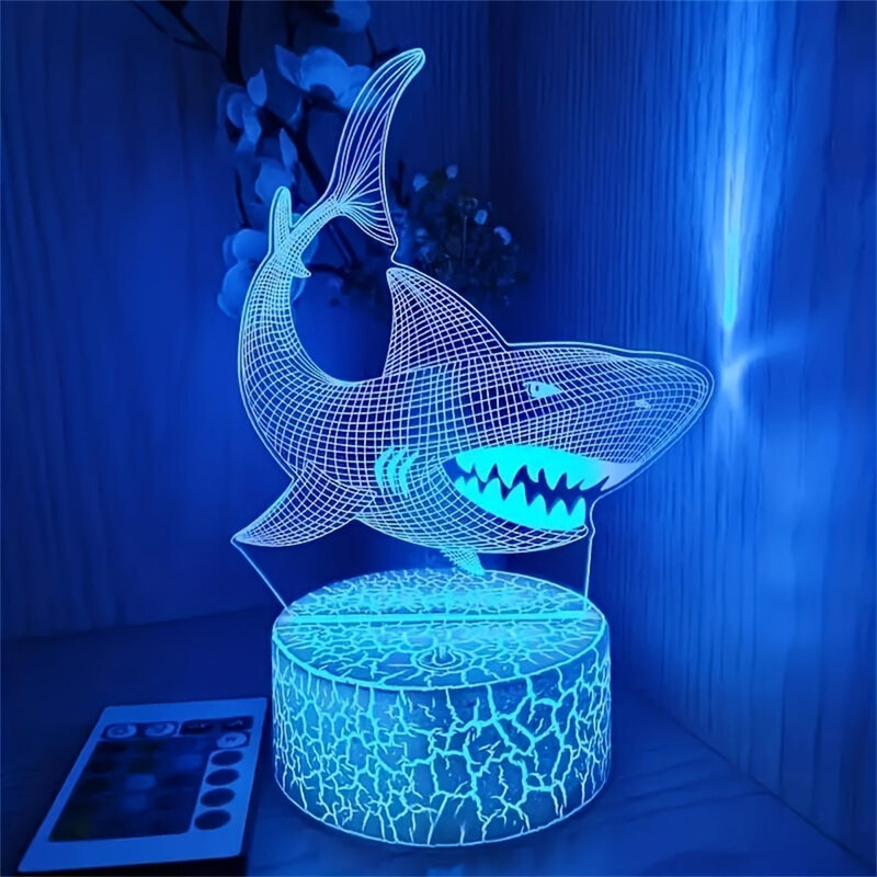 3Dサメ柄ナイトライト、ノベルティテーブルランプ、寝室雰囲気、家族や友人への完璧なギフト、家の装飾