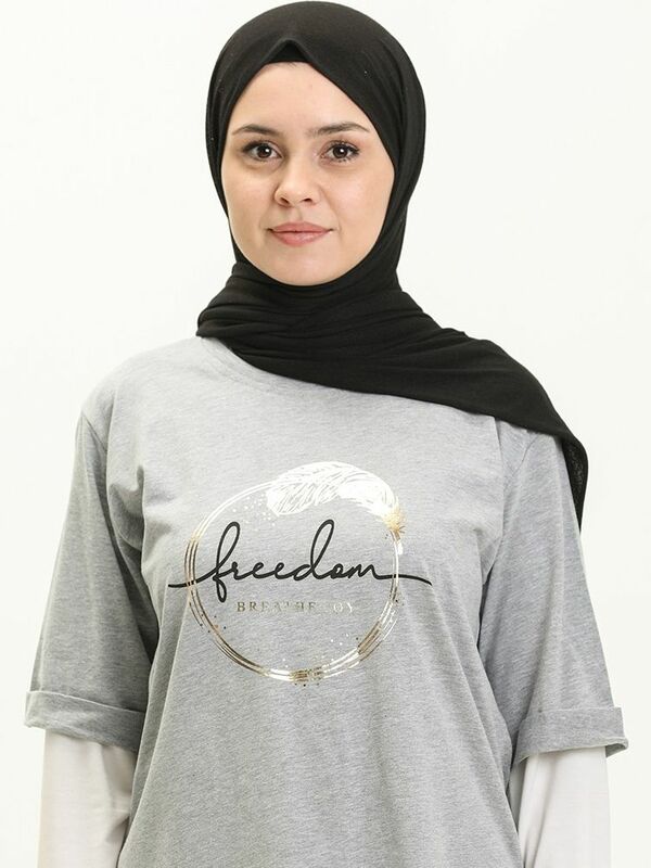 Maglietta stampata Freedom felpa in cotone a maniche lunghe tinta unita il secondo 40% di sconto sul colletto Zero estate donna musulmana resistente al sudore