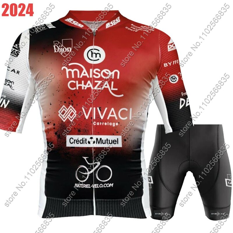 Team SCO Dijon 2024 Cycling Jersey Set Short Sleeve France Red Clothing Mens Road Bike Shirts Suit Bicycle Bib Shorts MTB Ropa