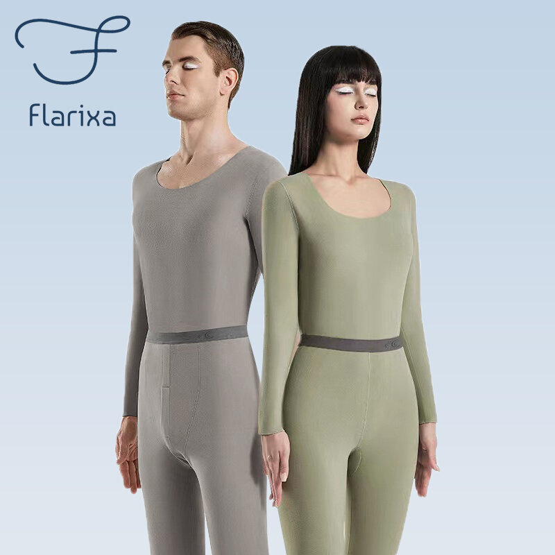 Flarixa-Conjunto de ropa interior térmica sin costuras para hombre y mujer, lencería térmica de invierno, traje cálido, mallas largas