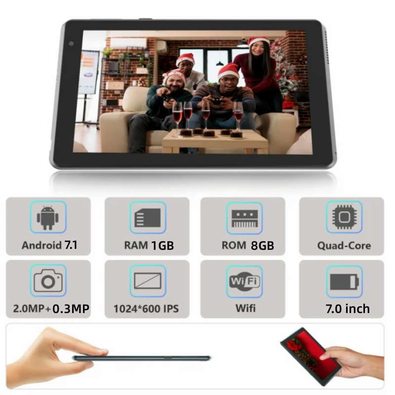Tableta Android 7,0 de 7,1 pulgadas para niños, 1GB de RAM, 8GB de ROM, 1024 x 600IPS, RK3126, CortexTM A7, Quad-Core