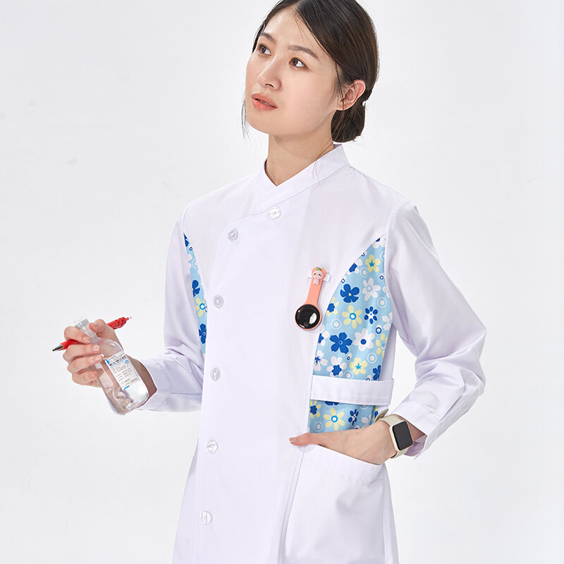 Suknia pielęgniarska z kwiatowym nadrukiem ICU szlafrok dla kobiet odzież medyczna strój odzież robocza fartuchów szpitalnych strój medyczny 902-PS-01