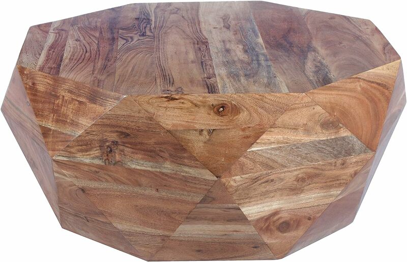 The Urban Port Diamond Shape Acacia Wood Coffee Table with Smooth Top, 33"