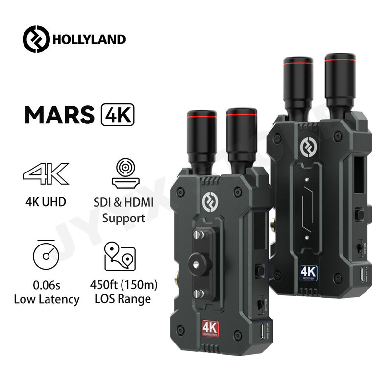 Hollyland Mars 무선 비디오 전송 수신기 키트, 4K UHD, 450ft, 150m, 0.06s, 저지연 SDI + HDMI