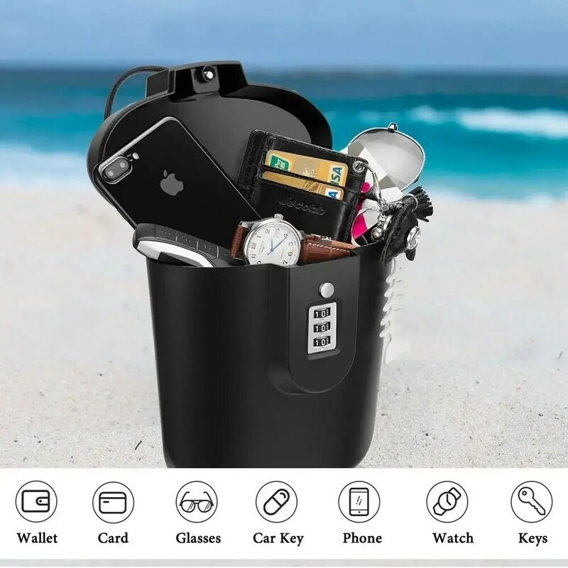 Portable Retractable Safe Box WIth 3 Combination Locks Hand-held Outdoor Waterproof Hangable Large Space Beach Storage Safebox