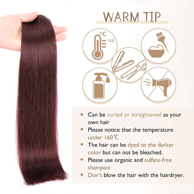 女性のためのシームレスな人間の髪の毛のエクステンション,ブラジルのレミーの髪,バーガンディの髪の毛,韓国人,20p