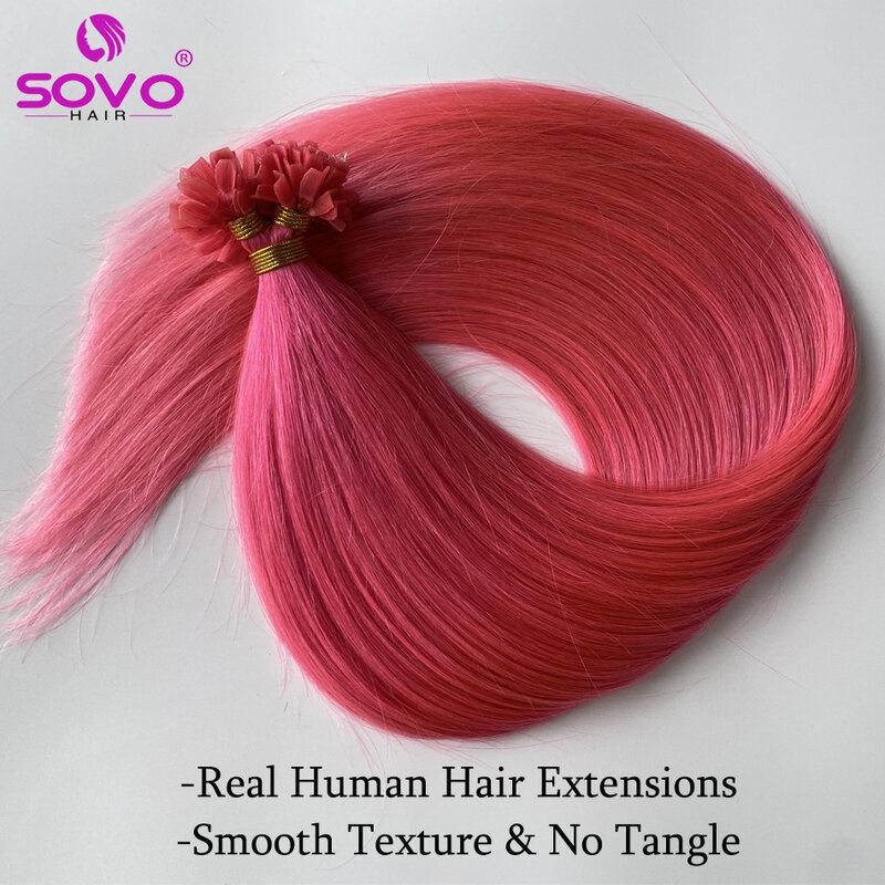 Pré Bonded V Dica Extensões de cabelo humano, 100% Real Remy Hair, cabelo liso sedoso, queratina de cabelo, 12-26 em, 100 Strand