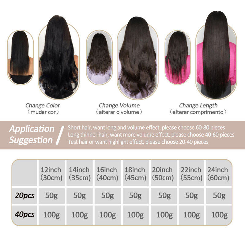 Extensões de cabelo humano remy para mulheres, fita em balayage, preto natural a loiro claro, 50g, 20pcs