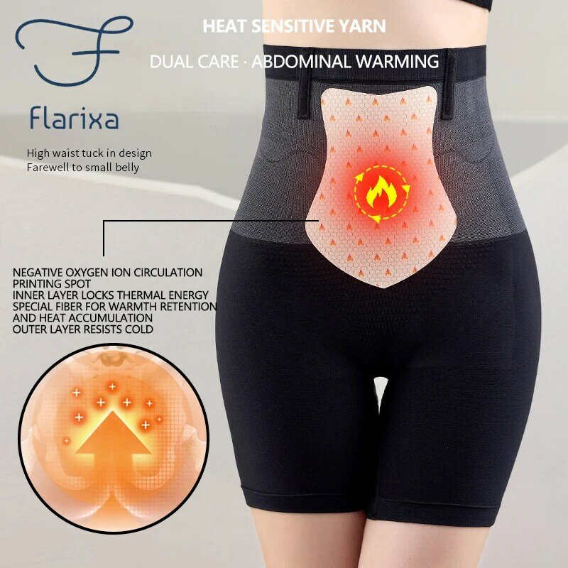 Flarixa High Waist Thermal Panties For Women Flat Belly Shaping Panties Seamless Boxer Safety Shorts Period Menstrual Underwear