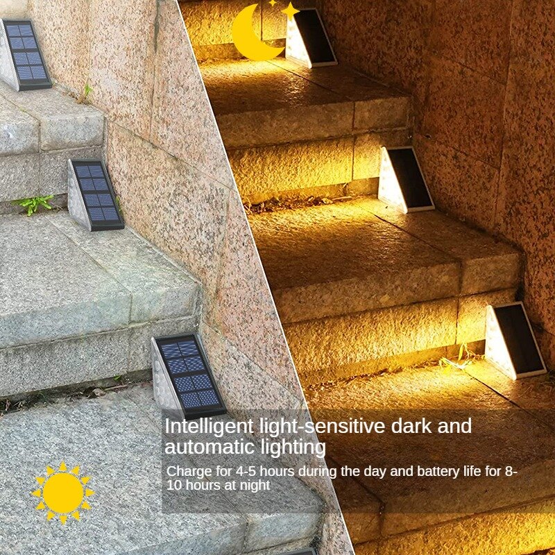 ไฟบันไดพลังงานแสงอาทิตย์4/6ชิ้น LED กลางแจ้งกันน้ำ3000K ทางเดินในสวนลานระเบียงรั้วไฟภายนอกอาคารไฟขั้นบันได