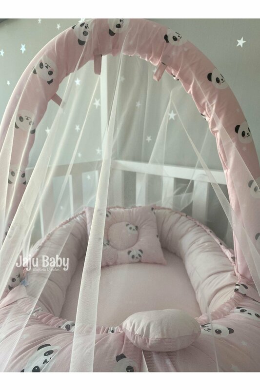 Ręcznie robiona moskitiera z różową pandą i wieszak na zabawki luksusowy Design Babynest
