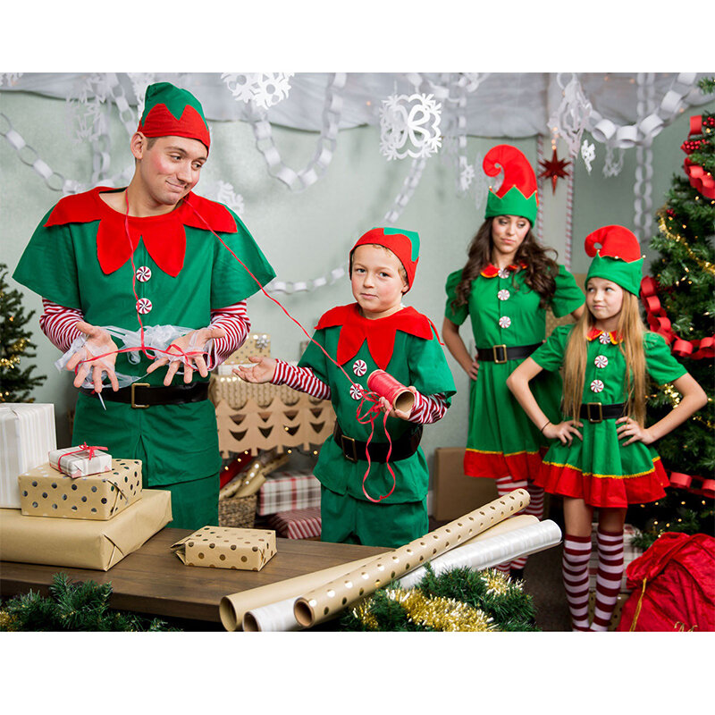 Унисекс, взрослые, женщины, дети, девочки, Санта-Клаус, новогодний, Рождественский костюм для мужчин, мальчиков, красный Санта, вспомогательный эльф, костюм для семьи