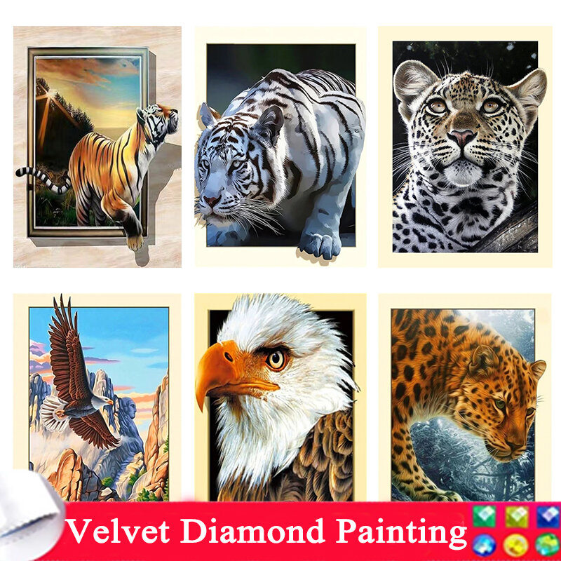 5d diamante pintura Kits para decoração de casa, bricolage, mosaico mão, strass embutidos, bordados, tigre, águia, leopardo, animais, completo, presente