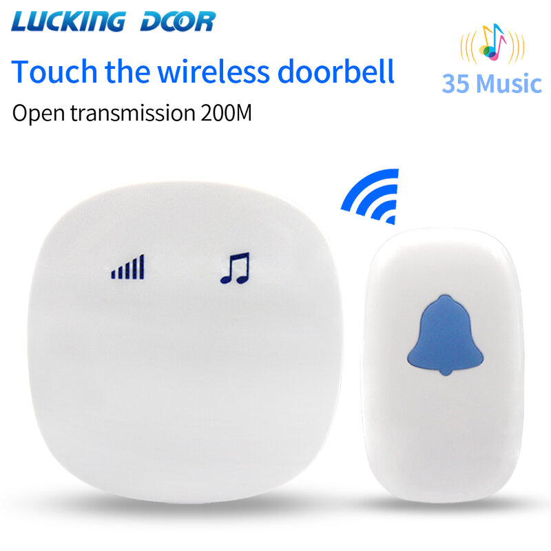 433MHz Plug และ Play Home Wireless Doorbell Touch Launcher + AC 85V ~ 240V 200เมตรปริมาณ Adjustable Receiver 38Tunes