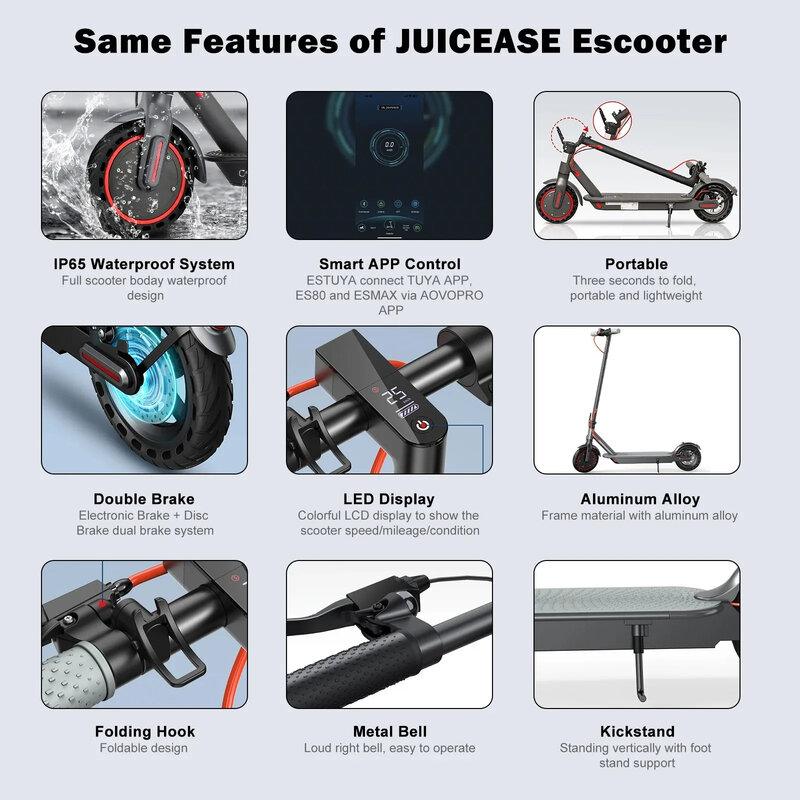 JUICEASE-Scooter elétrico de motor poderoso para adultos, scooter dobrável, pneu anti-skip, 8,5 ", 10", 7,5 ", 14.5Ah bateria, 1000W, 350W
