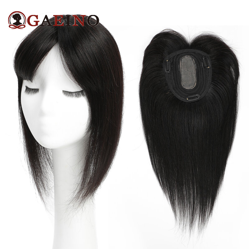 GAEINO atasan rambut palsu 13*12cm 10 "12" 14 ", dengan poni 100%, rambut manusia Remy asli untuk wanita dengan rambut tipis warna alami