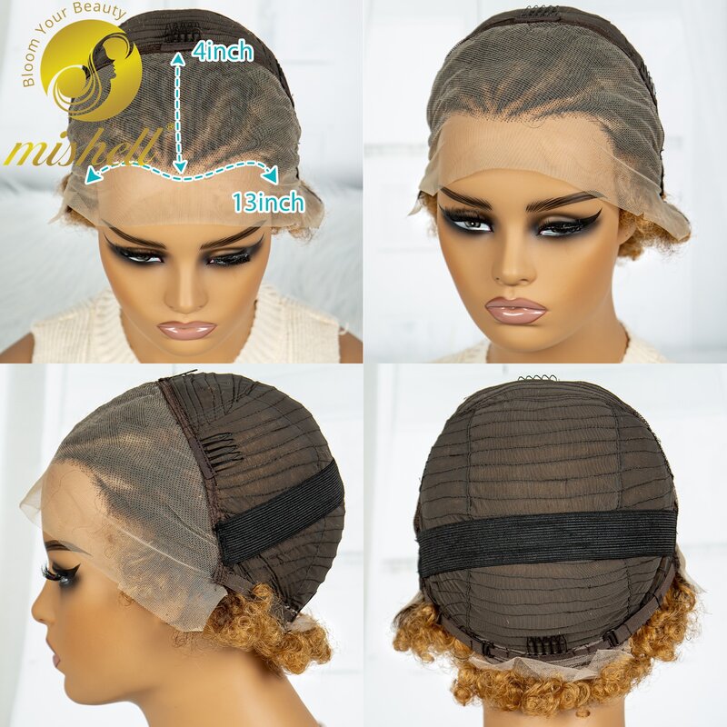 13x4 HD pizzo trasparente 6 pollici 250% densità parrucche Afro crespi ricci dei capelli umani con trecce parrucca corta riccia rimbalzante per le donne