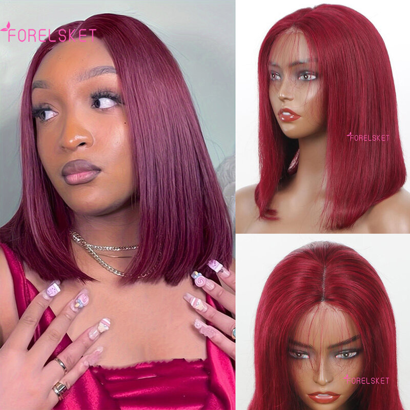 99J Glueless Wig Human Hair Ready To Wear And Go For Women 6x4 Hd Frontal Straight Burgundy Lace Front Wigs On Sale bob wigs