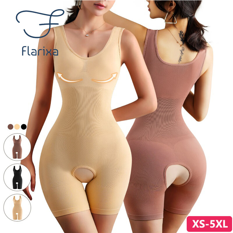 Flarixa Plus Size Butt Lifter Body Shaper Women's Bodysuit Open Crotch Tummy Control Shapewear Seamless Slimming Underwear 5XL