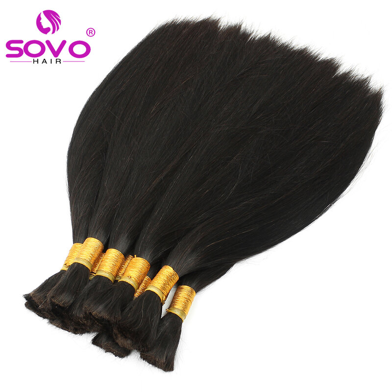 Straight Bulk Hair Bundles 100% Human Hair 1 Bundle 100 Grams Brazilian Virgin Hair 14"-28" Natural Black For Black Woman