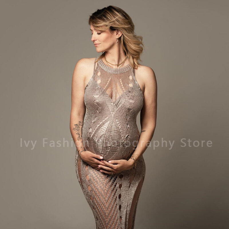 Rekwizyty fotograficzne ciążowe sukienki seksowna dzianina szydełkowe długa sukienka do fotografii sesja zdjęciowa dla kobiet