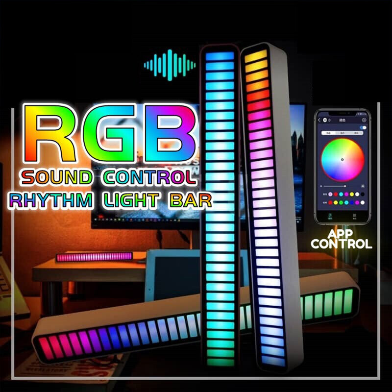 RGB LED 라이트 바 음악 사운드 제어 픽업 라이트, 리듬 앰비언트 램프, 자동차 TV 게임 컴퓨터 데스크탑용 분위기 야간 조명
