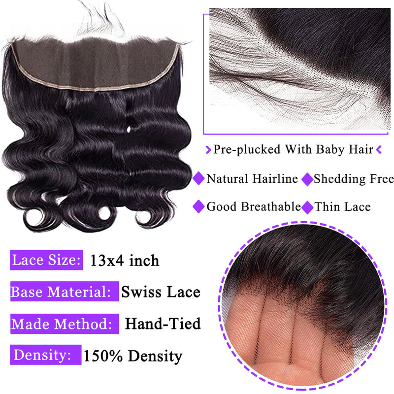 Body Wave Bundles With 13x4 Frontal Brazilian Human Hair Bundles With Frontal Human Hair Weave Extensions 3 Bundles Remy Hair